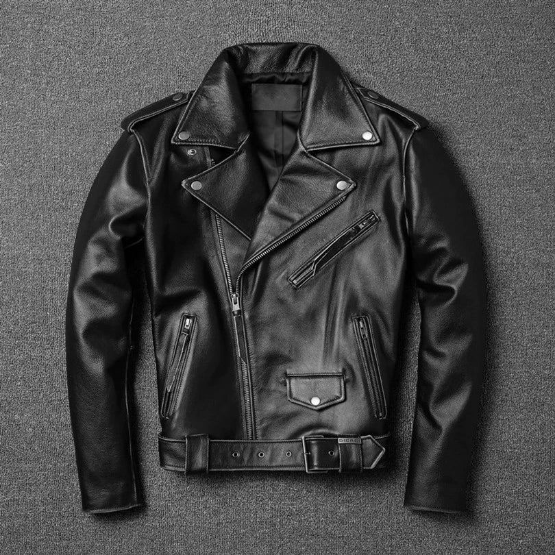 Harley Genuine Leather Jacket For Men, Autumn Short Lapel, Retro Distressed First-layer Cowhide Motorcycle Jacket, Trendy Jacket
