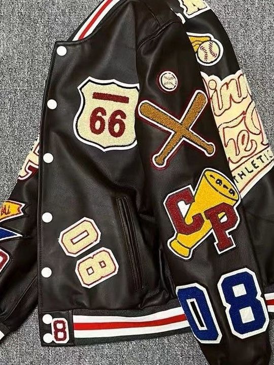 New Heavy Industry Embroidered Leather Jacket Men's Casual Short Jacket Baseball Uniform Pu Leather Short Outwear Loose Top Ins Trend